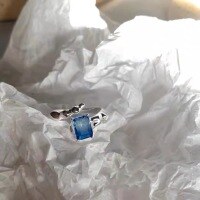 wholesale 925 Silver Tidal Xiao Bai Two-Tone Stone Mismatched Edge Irregular Ring for Women, Korean Version Ins Niche Design Sense Personality Open Ring-xb1159-double blue open ring