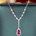 wholesale S925 Sterling Silver Light Luxury Red Diamond Necklace, Fashionable and Versatile, Elegant and Unique, Niche Design with a High-End Sense, Collarbone Chain-0-8