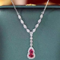 wholesale S925 Sterling Silver Light Luxury Red Diamond Necklace, Fashionable and Versatile, Elegant and Unique, Niche Design with a High-End Sense, Collarbone Chain-xb195-Gourd Ruby Necklace