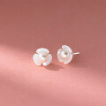 wholesale 925 Sterling Silver Fresh and Sweet Ins Niche Design Exquisite Beaded Three-Petal Flower Earrings M06232-0-2