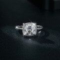 wholesale 18k White Gold Plated S925 Silver, New 8mm Full Moissanite Cushion Cut Cross-Border Women's Ring-0-1