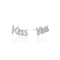 wholesale S925 Sterling Silver Kiss Letter Full Diamond Earrings Women'sIns Style Small Fashion Minimalist Earrings Drop Shipping-0-4