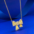 wholesale S925 Gold-Plated Silver Rhodium-Plated Diamond Wire Drawing Bow Pendant Necklace-0-1