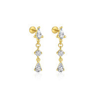wholesale S925 Sterling Silver Irregular Zircon Star Earrings, Round Small Niche Design。-E4713-Gold/Pair 925 Silver