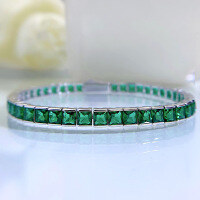 wholesale S925 Silver Princess-Cut Green Diamond Luxuriously Set Vintage Elegant High-End Feel Bracelet for Women, New Collection by Mu Jing Jewelry-Blue diamond 18cm 925 silver