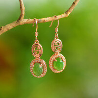 wholesale 925 sterling silver rose gold-plated inlaid with Hetian jade earrings, elegant jade earrings with certificate, natural jadeite earrings for women-Rose gold plated>925 silver