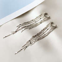 wholesale S925 Sterling Silver Heart-Shaped Ear Clips Long Sparkly Tassels Ethereal Minimalist Style Sweet Peach Heart Elegant Lady Earrings G7026-S925 silver pair 925 silver