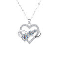 wholesale S925 Sterling Silver Moissanite Three Lives Three Worlds Heart Pendant Necklace for Women, Luxurious Fashion Collarbone Chain, Gift for Girlfriend-0-3