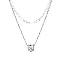 wholesale S925 Sterling Silver Retro Double-Layer Stackable Rhombic Grid Lucky Bead Necklace Hip-Hop Style Women's Collarbone Chain-364L/approximately 15g 925 silver
