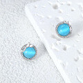 wholesale S925 Sterling Silver Blue Ocean Cat's Eye Earrings for Women, Small Batch Design, High-End Retro Style Elegant Earrings Wholesale-0-0