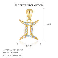wholesale S925 Sterling Silver Cross-border Twelve Zodiacs Exquisite Personality Choker Necklace For Women, Light Luxury Fashion Pendant, European And American Versatile-A4146-Gemini/Single Pendant 925 Silver