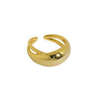 wholesale S925 Sterling Silver Minimalist Versatile Ellipse Smooth Textured Open Adjustable Ring for Women, Korean Version INS Niche Design-18K Gold [No. 14/Adjustable] Opening adjustable