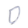 wholesale 925 Sterling Silver V-Shaped Full Diamond Row Ring for Women, Minimalist Stackable Index Finger or Pinky Ring, Light Luxury Niche Trendy Band-0-4