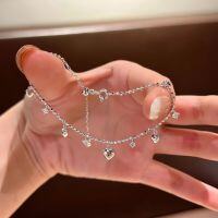 wholesale 925 Sterling Silver Lively Heart Tassel Diamond-Inlaid Bracelet, Fairy-like Fresh Sweet Versatile Fashion Luxury High-End Hand Accessory-Bracelet (white gold)  925 silver
