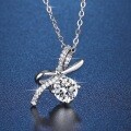 PT950-Plated S925 Silver Pendant Necklace with 1ct D Color Moissanite Bow Design-0-4