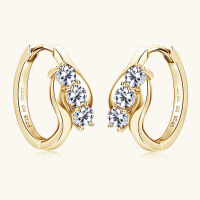 wholesale Sterling Silver Geometric Twist Shank Earrings with Cross-Border Influencer Personality, Fashionable and Elegant Ear Clips-White 0.3 carat +0.3 carat