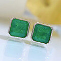 wholesale Sterling Silver, New European & American Style Simulated Emerald Stud Earrings for Women, 3 Carat Prong-Set Ear Jewelry-0-0