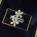 wholesale 925 Silver New Style High Carbon Diamond Drop 3*5 Flower Light Yellow and White Diamond European and American Popular Ring-0-3