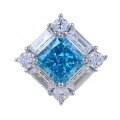 wholesale S925 Silver New 8*8mm Sea Blue Ice-Cut High-Carbon Diamond Trendy Square Ring for Women-0-4