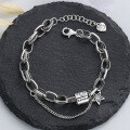 wholesale S925 Sterling Silver Retro Heavy-Duty Chunky Chain Tube Bead Star Pendant Bracelet Trendy Hip-Hop Personalized Hand Accessory-0-0