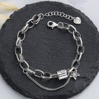 wholesale S925 Sterling Silver Retro Heavy-Duty Chunky Chain Tube Bead Star Pendant Bracelet Trendy Hip-Hop Personalized Hand Accessory-131S/approximately 11.6 grams 925 silver