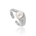 wholesale S925 Sterling Silver Geometric Glossy Inlaid Pearl Ring for Women, Small and Chic, Versatile, Elegant, with an Upscale and Minimalist Vibe-0-0