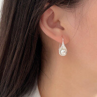 wholesale S925 Silver Textured Swarovski Pearl Ear Hooks for Women, Korean Summer New Design Explosive Style Earrings-Sterling silver (Shi family pearls)