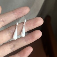 wholesale S925 sterling silver brushed teardrop pendant stud earrings, small and delicate, versatile for daily wear, exuding a retro and minimalist vibe, unique and niche women's accessory-Silver>925 silver