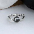 wholesale S925 Sterling Silver Retro Vintage Korean Style Double Layer Letter Ring Ins Internet Celebrity Unisex Versatile Index Finger Ring-0-1