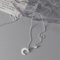 wholesale S925 Sterling Silver Fresh and Sweet Style Niche Design Single Diamond White Diamond Shell Moon Necklace Y01719-0-3