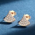 18K Rose Gold Plated S925 Sterling Silver Exquisite Full-Diamond Fan-Shaped Skirt Earrings for Women-0-2