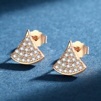 18K Rose Gold Plated S925 Sterling Silver Exquisite Full-Diamond Fan-Shaped Skirt Earrings for Women-Dress and earrings [rose gold]