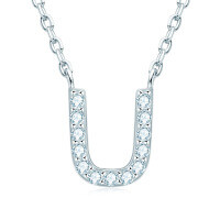 S925 Sterling Silver Necklace with Moissanite Pendant, Unisex Classic Style, Clearance Shipping Included.-Letter U Necklace [Moissanite]