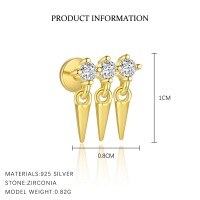 wholesale S925 Sterling Silver European And American Geometric Drop Earrings For Women, Fashionable And Light Luxury With Zirconia, Versatile French Trendy Style-E4741-Gold/Pair 925 Silver