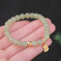 wholesale Gold-plated 925 Silver New Chinese Style Auspicious Koi Token Bracelet with 6mm Jade Beads and Greenish Aqua Hetian Jade Bracelet for Women-0-2