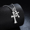 S925 Silver Cross Pendant Moissanite Hip-Hop Bead Chain Necklace Wholesale-0-0
