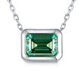 wholesale S925 silver plated with 18k gold, cross-border hot-selling green moissanite in its natural color, 6*8mm emerald cut necklace, passes diamond tester-0-0