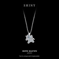 Sterling Silver New Moissanite Unicorn Necklace, Women's Simple Fashion Ins Trendy Wholesale-S925 Sterling Silver + 50 Point Moissanite MS-2683B 925 Silver