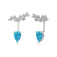 wholesale S925 Sterling Silver European and American Hit Blue Teardrop Zircon Heart Stud Earrings Exquisitely Designed with a Sense of Advanced Geometry-DY110281-SW-BA 925 silver