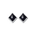 wholesale S925 silver women's fashion square amethyst sand and black onyx trendy diamond-inlaid elegant ear studs E0639-0-4