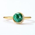 wholesale 925 Silver Gold Plated with Green Malachite Geometric Crescent Moon Ring for Women, Vintage Style with Round Zircon-0-4