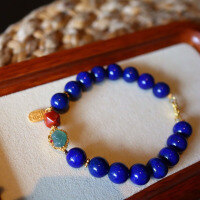 wholesale Metal material first, natural old mine lapis lazuli about 10mm single loop bracelet original DIY bracelet simple fashion and versatile style-10mm Lapis Lazuli Single Loop Bracelet Pure Natural