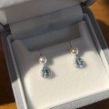 wholesale S925 Sterling Silver French Aquamarine Teardrop Full Diamond Pearl Earrings for Women, Elegant and Gentle Style, Simple Ear Accessories-0-3
