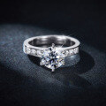 wholesale New Hot-Selling Cross-Border Simple Four-Prong 80mm Round 2-Carat Full Moissanite Silver-Plated White Gold Ring-0-2