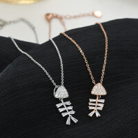 wholesale S925 Sterling Silver Maker Fishbone Necklace for Women, Luxury Minimalist Design, Small Trendy, Versatile and Elegant-Fishbone necklace--white gold 925 silver