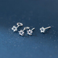 wholesale 999 Sterling Silver Sweet Mini Hexagram Stud Earrings, Ins Style Small Hook Earrings, No Need to Remove for Sleep M06505-Pure silver 999 a pair of straight needles Pure silver