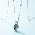 wholesale S925 Sterling Silver Cross-Border Hot Sale Minimalist Geometric Ellipse Moss Pendant Fashion Versatile Necklace for Women Wholesale from Manufacturers-0-1