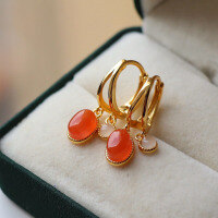 wholesale 925 silver gold-plated natural Sichuan material Nanhong white jade cherry red earrings women's jewelry live streaming supply chain-Cherry Red and White Jade Earrings>925 Silver