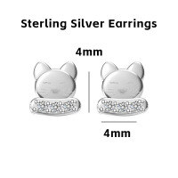wholesale 925 Sterling Silver Cartoon Cat Ear Studs, Hypoallergenic, Versatile, Small And Exquisite, High-end Ins Style, No Need To Remove-Lucky cat earrings
