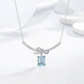 wholesale S925 Sterling Silver Bow Zircon Necklace and Ear Pendant Set, Minimalist Small Luxury Jewelry with Elegant High-End Sense Collarbone Chain-0-6